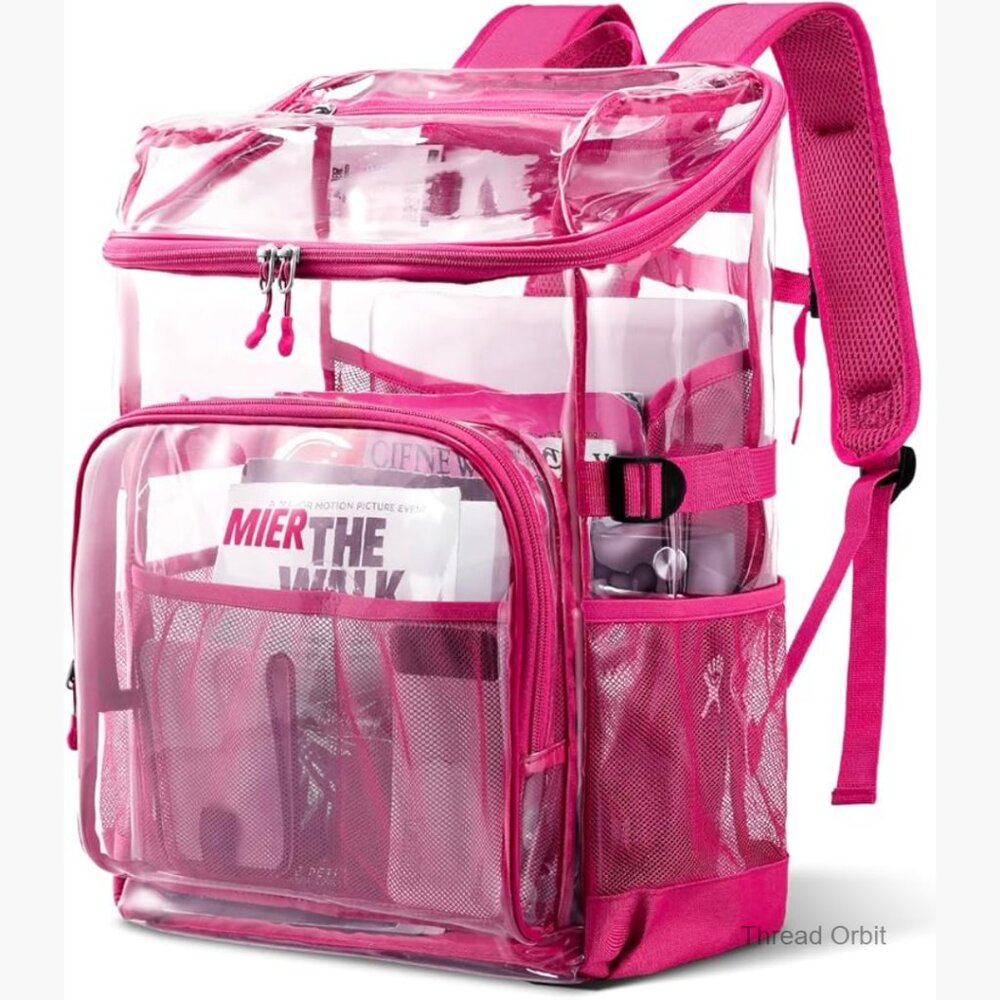 Clear Pink Transparent Backpack with Front Organizer - Unbranded